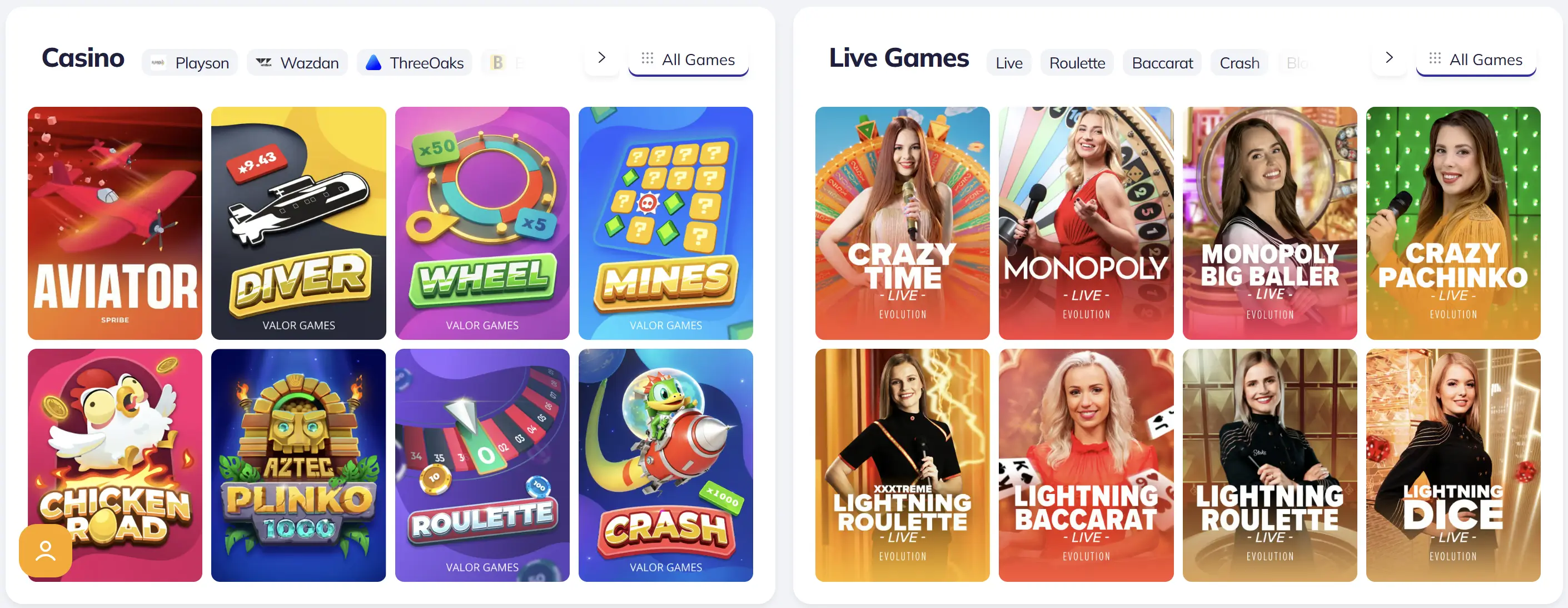 Valor login to access casino games collection