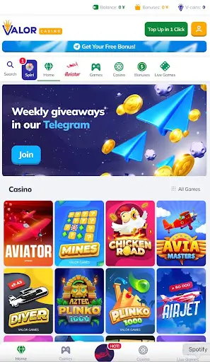 Valor Casino app interface